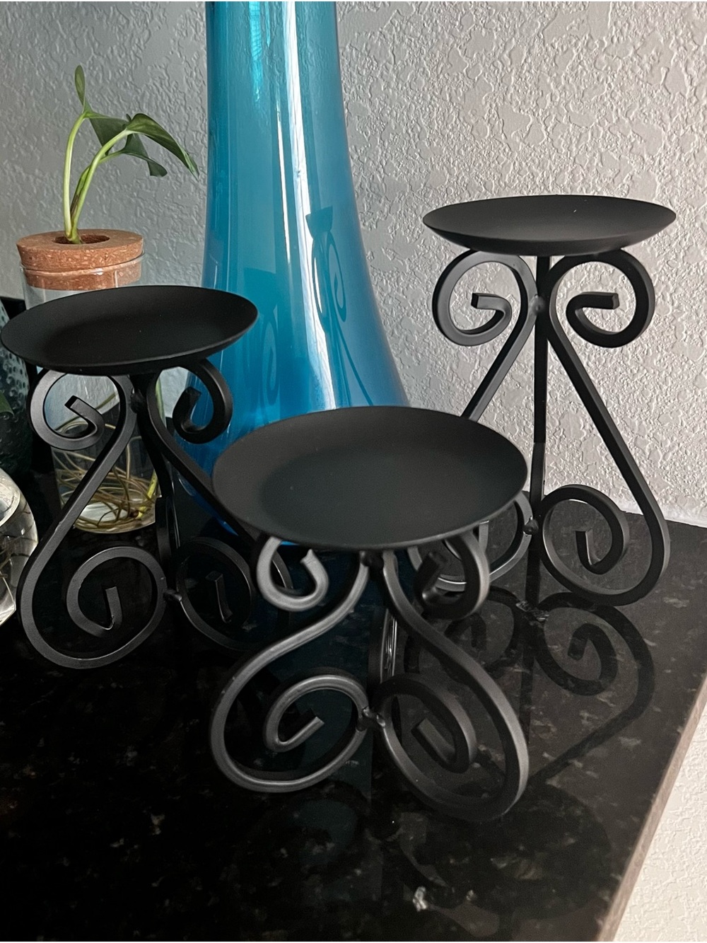 NEW Uptown Wrought Iron Pillar Candle Holder Set of 3 (5”, 6”, 7”)